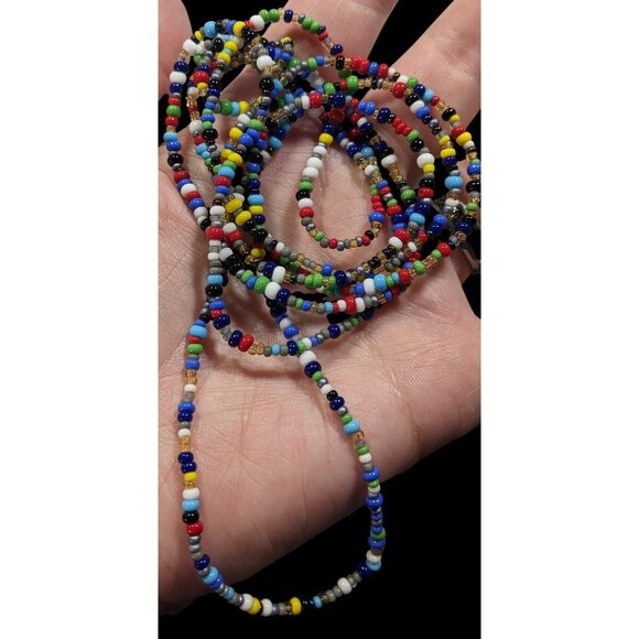 Casual Rainbow Glass Seed Beaded Knotted Necklace - Picture 3 of 4